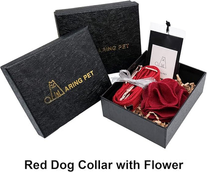 ARING PET Velvet Dog Collars, Christmas Red Soft Pet Collar with Detachable Felt Flower Metal Buckle for Puppy Small Medium Large Boy Girl Dogs-XS