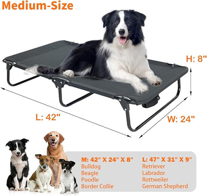 everfront Elevated Dog Bed for Large Pet with No-Slip Feet, Foldable Portable Washable Raised Bed for Indoor&Outdoor Camping Dog Cot, with Cooling Waterproof Breathable Mesh (Medium, Black-Textilene)