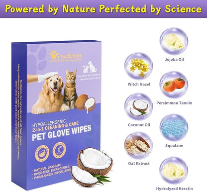 PawBubble Pet Wipes, Cleaning Glove Wipes for Dogs & Cats Hypoallergenic, Lick-Safe, Full-Body Grooming & Deodorizing Wipes for Daily Care & Travel Friendly (6 Packs)