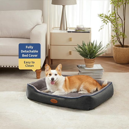 Tidore Orthopedic Dog Beds for Medium Dogs, Durable Egg Crate Foam Sofa Dog Bed wit Washable Removable Cover,Waterproof Lining,Pet Bed for Large Dogs (Dark Grey-Velvet, 31.5" L x 25.2" W x 7" Th)