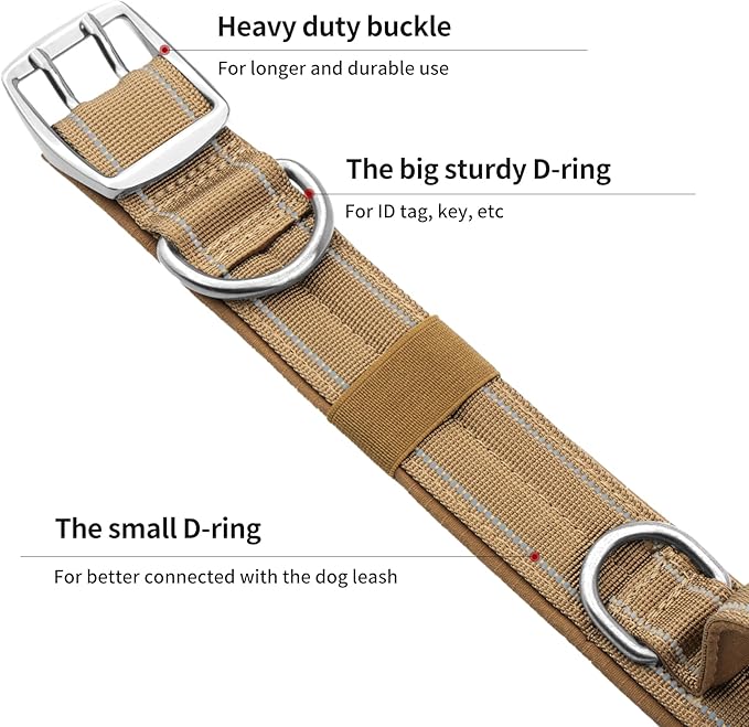 Annchwool Tactical Dog Collar for Medium and Large Dog,Adjustable Military Dog Collar with Soft Padded Handle,Heavy Duty Double Buckle Design (Brown,L)
