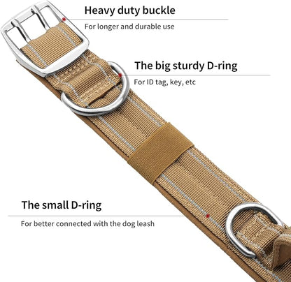 Annchwool Tactical Dog Collar for Medium and Large Dog,Adjustable Military Dog Collar with Soft Padded Handle,Heavy Duty Double Buckle Design (Brown,L)