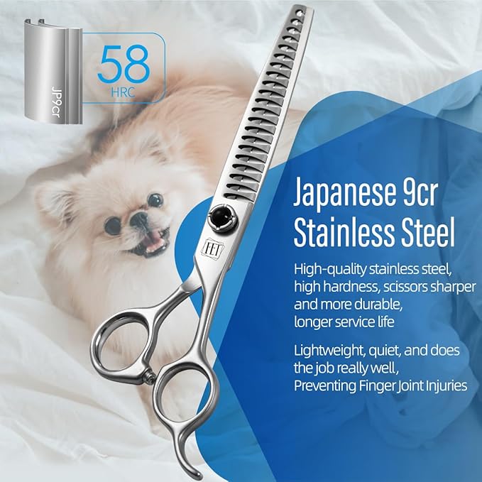 Fenice Totem Dog Grooming Scissors: 7 inch Pet Chunker Shears Made Of Japanese 9CR Advanced Stainless Steel Professional Grooming Scissors for Dogs Cats and Other Pets
