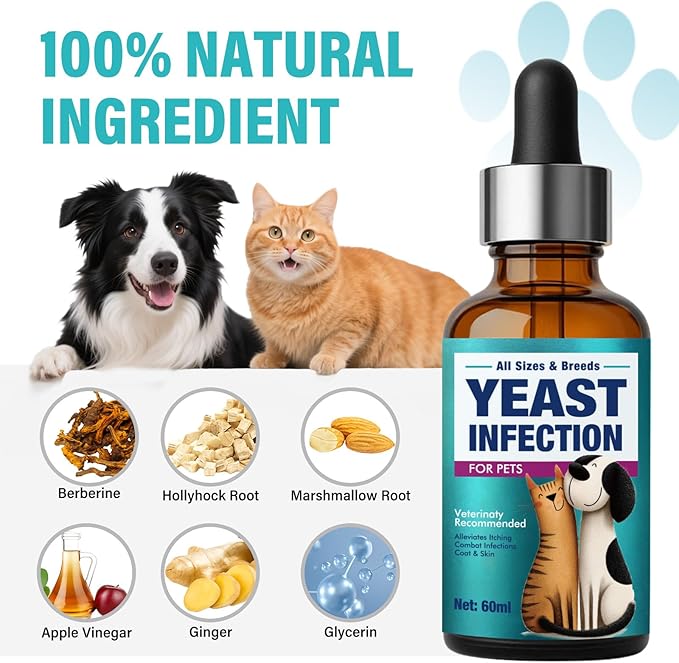 Yeast Infection Treatment for Dogs，Dog Ear Infection Treatment, Prevention & Treatment of Skin & Ear Tract Infections - for Dogs & Cats, 2Fl Oz
