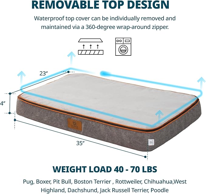 LIORCE Memory Foam Large Dog Bed - 4” Thick Orthopedic Beds for Large Dogs - Waterproof Dog Bed with Removable Washable Cover & Wrap-Around Zipper - Ultimate Comfort and Easy Maintenance