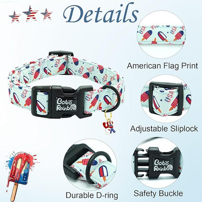 Independence Dog Collar-USA Flag Popsicle Print Pet Collar Adjustable Cute Soft Collars Holiday Comfortable Cotton Puppy Collar Gift for Large Dogs