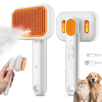 Dog Brush for Shedding & Cat Grooming Spray Brush, 3-in-1 Cool Mist Deshedding Tool with Self-Cleaning & Extra Wide Comb, Water Window, Safe for Long/Short Haired Pets