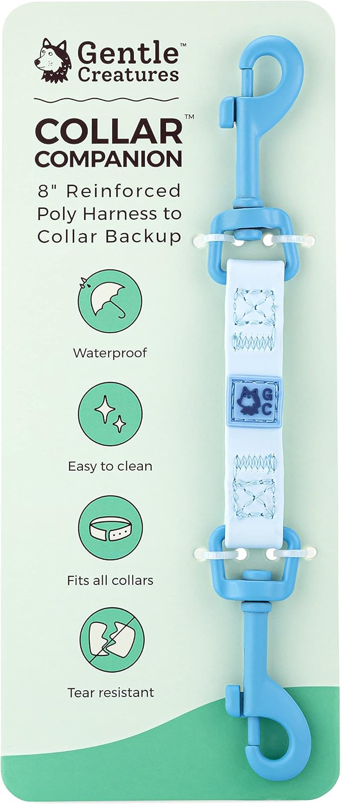 Gentle Creatures Collar Companion - Reinforced, Waterproof Poly Backup Clip for Dog Harness, Prong, Pinch Collars, Gentle Lead - Double Ended Swivel Clips - Harness to Collar Safety Clip, Clasp