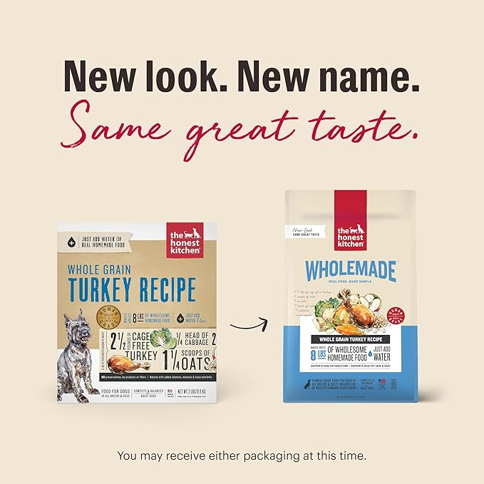 The Honest Kitchen Human Grade Wholemade™ Dehydrated Whole Grain Turkey Dog Food - Complete & Balanced Meal or Topper - 2 lb Bag