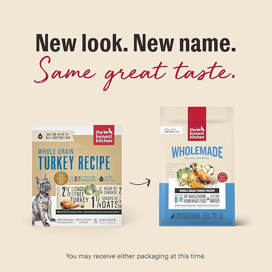 The Honest Kitchen Human Grade Wholemade™ Dehydrated Whole Grain Turkey Dog Food - Complete & Balanced Meal or Topper - 2 lb Bag