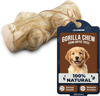 GOWGOW Real Gorilla Chew Toys - Coffee Wooden Toys for Small Dog Over 18lbs - 100% Natural Dog Toys - Teeth Cleaning, Reduce Anxiety in Puppy Dogs - Mental Stimulation