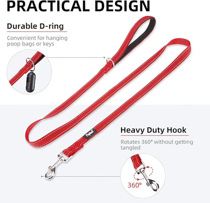 PUPTECK Reflective Dog Leash with Comfortable Padded Handle Durable Nylon Dog Lead for Small Medium and Large Dogs Cats Walking Running Training Outside, Red