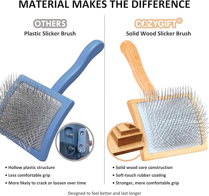 Slicker Brush for Dogs, Dog Grooming Supplies Long Pin Large Doodle Brush for Goldendoodles Poodles Bernedoodles, 3 Pcs Grooming Tools with Wooden Handle for Mats Tangles - Wood