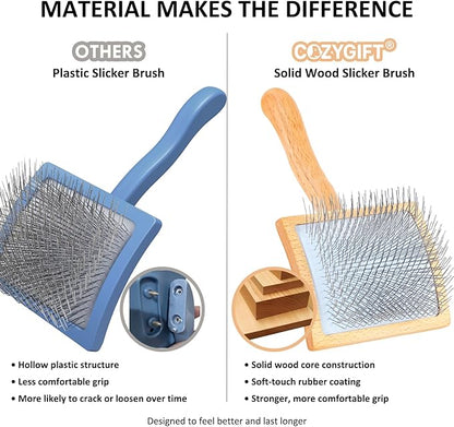 Slicker Brush for Dogs, Dog Grooming Supplies Long Pin Large Doodle Brush for Goldendoodles Poodles Bernedoodles, 3 Pcs Grooming Tools with Wooden Handle for Mats Tangles - Wood