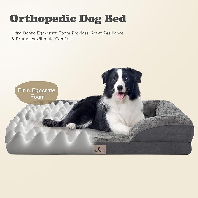 PetFun XL Orthopedic Dog Beds Large Sized Dog - Washable Large Dog Cat Bed Waterproof, Comfort Dogs Couch Sofa with Washable Removable Cover, Pet Bed with Nonskid Bottom, Dark Grey, 48"