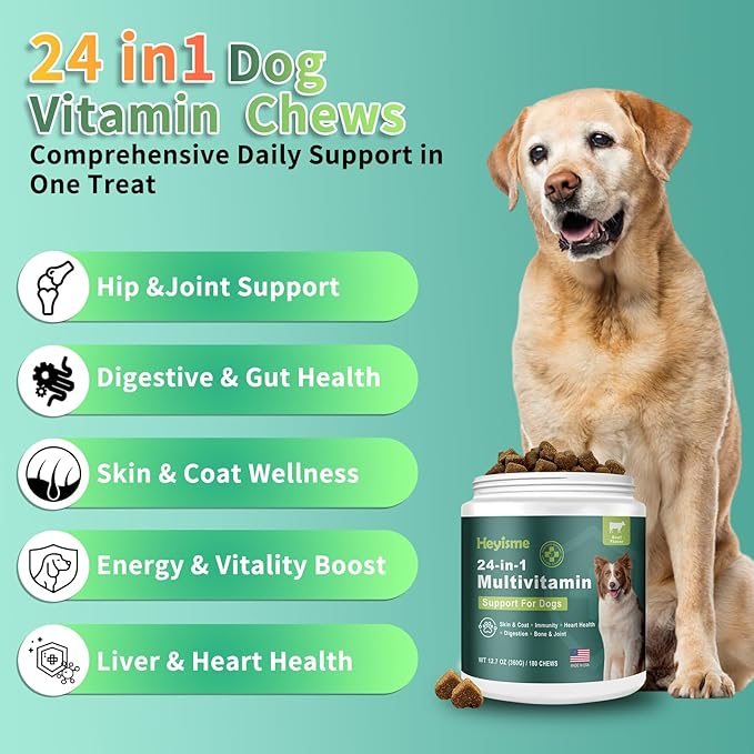 Dog Multivitamin, Glucosamine Chondroitin for Dogs, Dog Vitamins and Supplements, Probiotics, Krill Oil for Hip & Joints, Skin, Coat, Immune Health, Heart, Digestion (180 Chews, Beef)