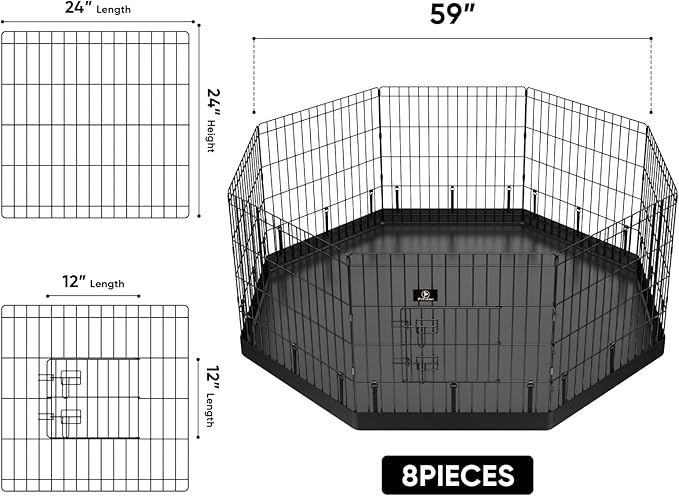 PJYuCien Dog Playpen - Metal Foldable Dog Exercise Pen, Pet Fence Puppy Crate Kennel Indoor Outdoor with 8 Panels 24”H & Bottom Pad for Small Medium Pets