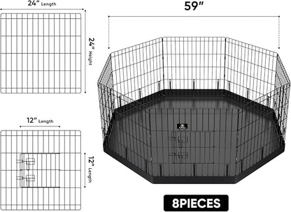 PJYuCien Dog Playpen - Metal Foldable Dog Exercise Pen, Pet Fence Puppy Crate Kennel Indoor Outdoor with 8 Panels 24”H & Bottom Pad for Small Medium Pets