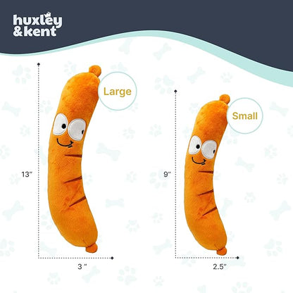Huxley & Kent Funny Dog Toy w/Squeaker – Power Plush Squeaky Dog Toys for Small, Medium & Large Dogs – Soft Stuffed Animal for Indoor Play & Fetch - Fetchies® Sammy Sausage, Small
