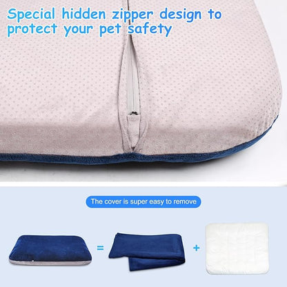 Magic Dog Super Soft Medium Dog Bed, 32 Inches Orthopedic Foam Pet Beds with Anti Slip Bottom, Dog Sleeping Mattress with Removable and Washable Cover, Blue M,32'' X 24'' X 3''