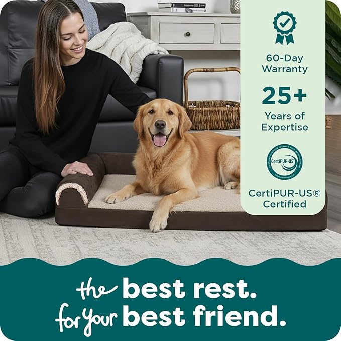 FurHaven Orthopedic Dog Bed for Large Dogs, L-Shaped Chaise Mattress with Orthopedic Egg Crate with a Solid Orthopedic Foam Base for Joint Support, Washable Cover, Jumbo XL, Faux Fur & Suede, Espresso
