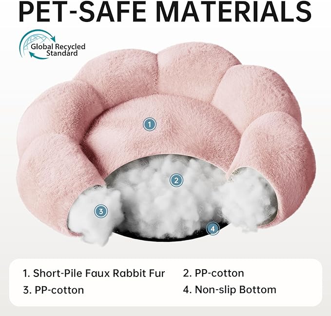 OhGeni 27 inches Calming Donut Dog & Cat Bed for Medium Pets, Warming Comfort Fluffy Short Pile Fur, Durable Machine Washable, Cute Round Bed for Puppy and Kitten, Pink
