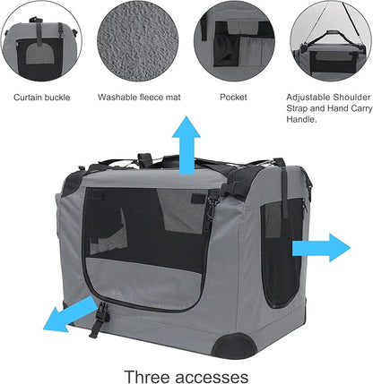 Prutapet Large Cat Carrier 24"x16.5"x16.5" Portable Dog Crate for Small Medium Dogs Collapsible Traveling Pet Crate with Collapsible Bowl