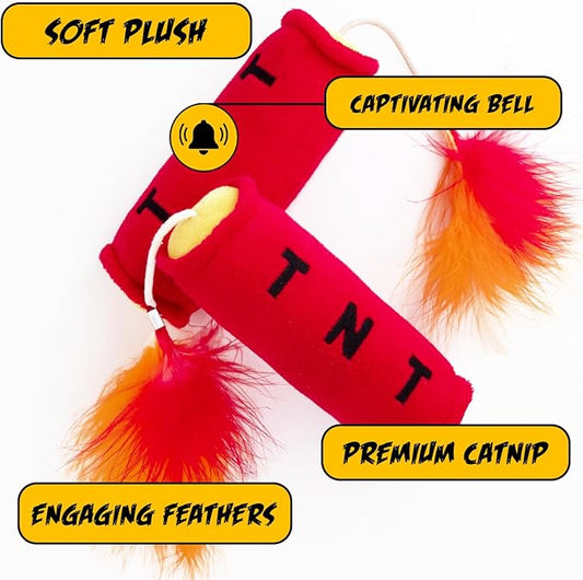 TUFCAT Cat Toy Grenade TNT and Cigar, Cat Toys for Indoor Cats, Kitten Toys, Catnip Toys for Cats of All Breeds, Action Themed Fun for Kicking, Biting, Chewing (Grenade, TNT, & Cigar, 3-Pack)