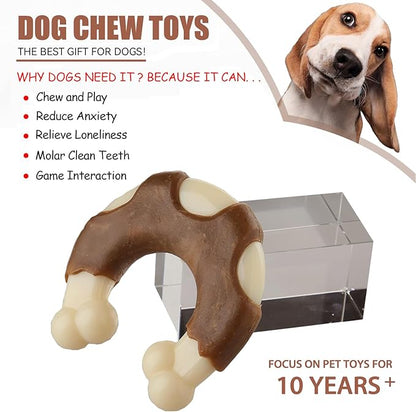 Geeyteek Durable Nylon Dog Toys, 2 Pack Tough Chew Toys for Aggressive Chewers, Beef-Flavored Hoof-Shaped Dog Chew Bones for Large/Medium Breed Dogs, Teeth Cleaning and Anxiety Relief