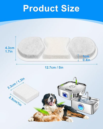 Cunina 16+16Pack Pet Water Fountain Filter, Compatible with MAILOFY 410oz/3.2Gal/12L Stainless Steel Large Dog Water Bowl Dispenser, Filters & Sponges 4-Layer Dog Water Filter Replacement System