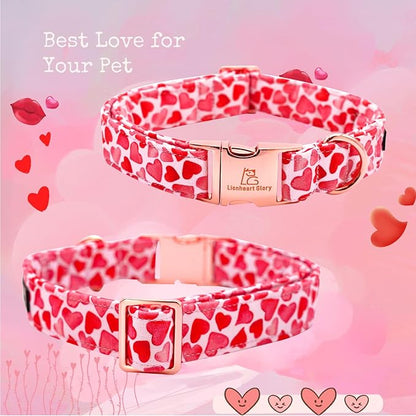 Lionheart glory Valentine Collar, Red Hearts Dog Collar for Medium Cute Dog Collars Spring Female Pet Gift Adjustable Heavy-Duty Dog Collar Holiday