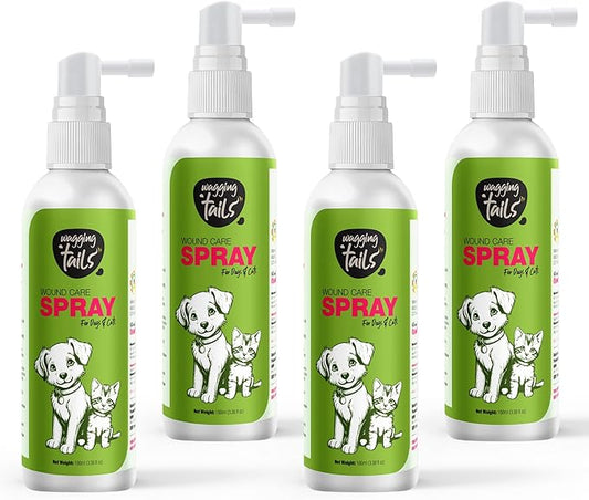 Wagging Tails Wound Care Spray - 3.38 fl oz (Pack of 4) | Active Nano Silver Cleanse & Heals - Cuts, Infections, Abrasions Recovery Liquid for Dog & Cat | Gentle Antiseptic Soothes Inflammation