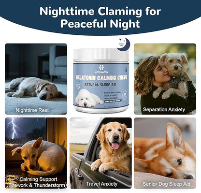 Vetriuntrix Melatonin for Dogs, Dog Calming Chews for Sleep Aid, Fireworks, Storms, Thunder, Barking, Separation, Calming Chews for Dogs with Valerian Root & L-Theanine, 90 Count