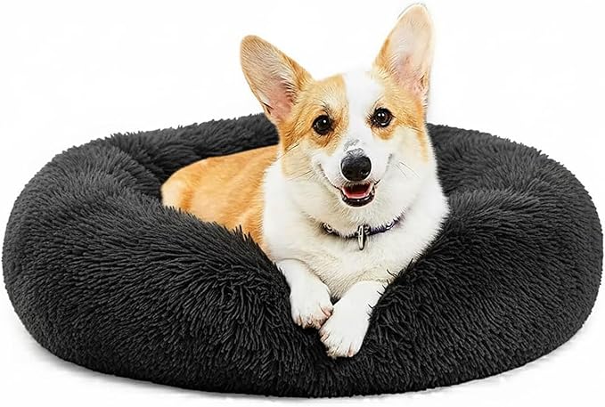 MFOX Calming Dog Bed (S/M/L/XL) for Medium and Large Dogs Comfortable Pet Bed Faux Fur Donut Cuddler Up to 15/30/50/90lbs