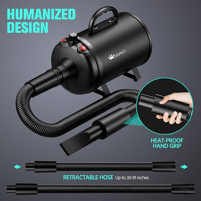 Pet Dryer, 5.2HP/3800W Pet Grooming with Adjustable Speed and Temperature Control Dog Blow Dryer, Pet Hair Dryer with 3 Nozzle