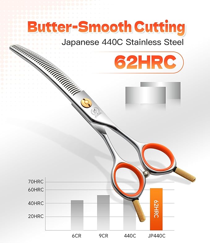 Fenice Peak 6'' Small Curved Thinning Scissors Lightweight Dog Cat Grooming Scissors with Safety Round Tip JP440C Stainless Steel