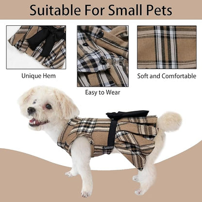 Pet Dresses for Small Dogs Cats Girl, Cute Princess Bowknot Dress Puppy Shirt All Weather Skirt Clothes Cat Apparel for Birthday Wedding Party Holiday (Khaki&Black, Large)