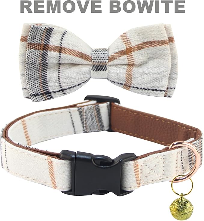 Yizepet Dog Collar and Leash Set-Plaid Puppy Collar with Bow Tie - Adjustable pet Collar for Dogs with Bell, Stylish Pattern for Small Medium or Large Boy and Girl Dog