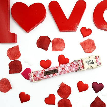 Valentine's Day Dog Collar-Love Heart Adjustable Pet Collars Soft Comfortable Cotton Holiday Puppy Collar Cute Necklace Gift for Medium Dogs
