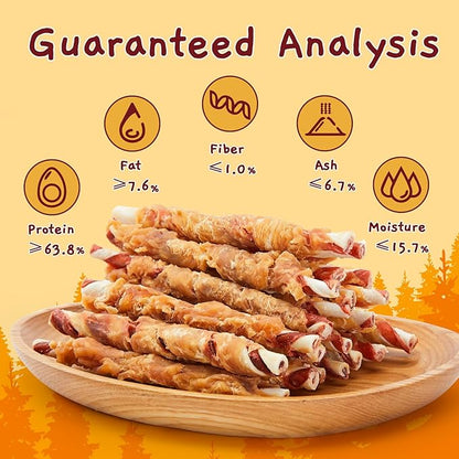 Jungle Calling Dog Treats, Natural Chicken Wrapped Rawhide Sticks for Small Medium Dogs, Long Lasting Dog Rawhide Chews for Teeth Cleaning, Grain Free Training Rewards, 1.10 lb