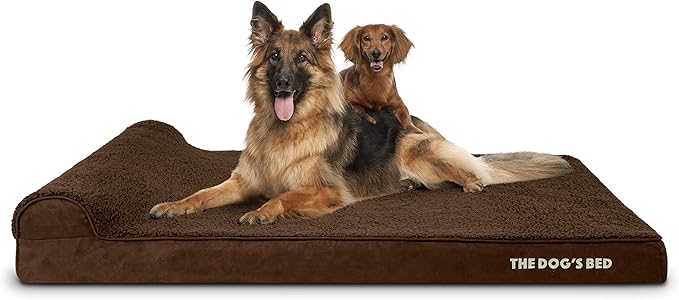 The Dog’s Bed Orthopedic Headrest Dog Bed XXL Brown Plush, Memory Foam, Pain Relief for Arthritis, Hip & Elbow Dysplasia, Post Surgery, Lameness, Waterproof Washable Cover, Veterinary Approved