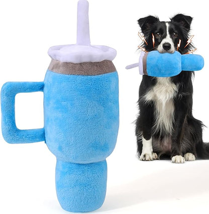Mity Rain Funny Tumbler With Handle Cup Dog Toy - Cute Squeaky Interactive Fluff and Tuff for Small/Large/Medium Dogs (1 Blue)