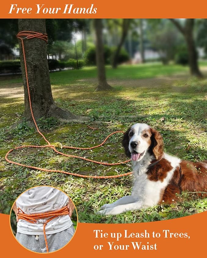 2 Pack Orange&Black 20FT Long Dog Leashes,Heavy Duty Dog Tie Out Leads for Large Medium Small Dogs Outside Walking, Playing, Camping, or Yard
