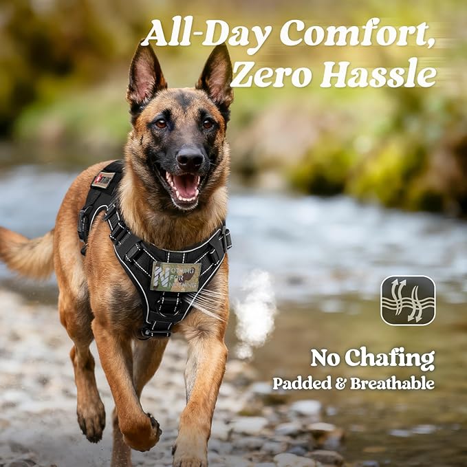 rabbitgoo Tactical Dog Harness Small Sized, No Pull Upgraded Reflective Heavy Duty Molle Vest with Handle, Adjustable Military Service Dog Vest for Walking Hiking Training, Black, S