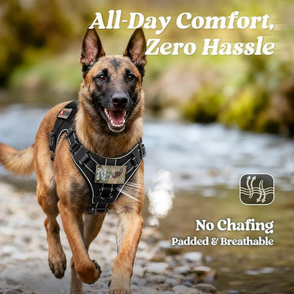 rabbitgoo Tactical Dog Harness Medium Sized, No Pull Upgraded Reflective Heavy Duty Molle Vest with Handle, Adjustable Military Service Dog Vest for Walking Hiking Training, Black, M
