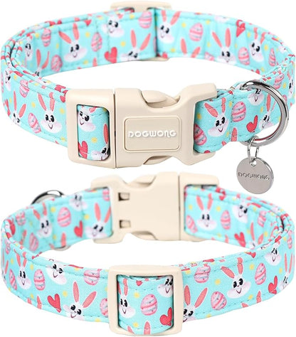 DOGWONG Easter Dog Collar, Blue Bunny Egg Dog Collar Soft Durable Adjustable Costume Cute Rabbit Easter Puppy Collar for Small Medium Large Dog