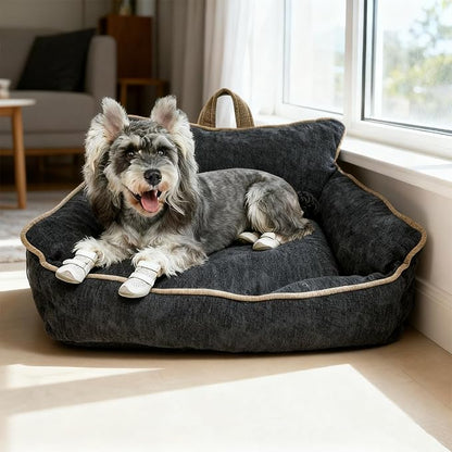 RAFASAFA Small Dog Bed, Washable Pet Bed with Removable Cover, with Sides, Carry Handle & Side Pockets .Plush Chenille Orthopedic Pet Bed Couch for Small Breed Dogs & Cats Calming