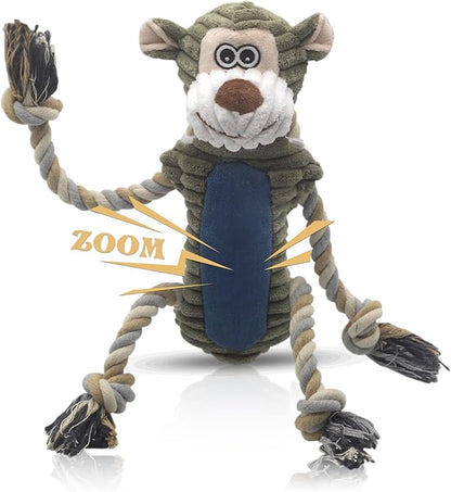 BUYPOW Funny Plush Dog Chew Toys, Squeaky Dog Toys, Interactive Tug of War Puppy Toys, Stuffed Dog Toys for Small, Medium and Large Dogs - Monkey