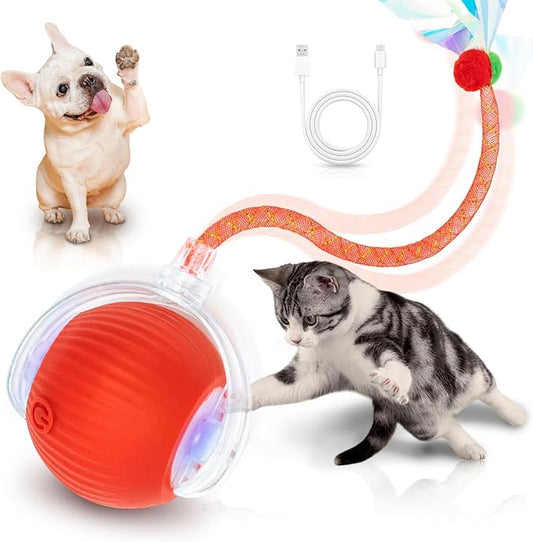 MAXTOOA Interactive Cat Toys for Indoor Cats Smart Automatic Ball Rolling for Bored Kitten Pet Upgraded Speedy Moving Chase Dogs Toy Red Dragonfly