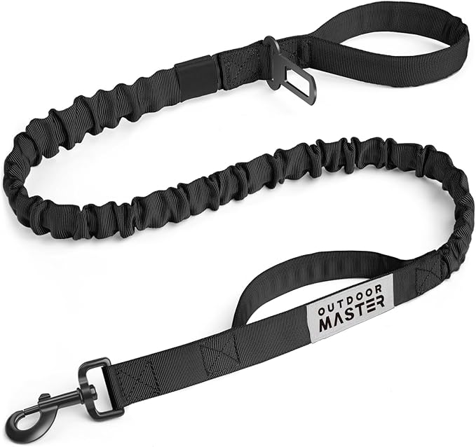 OutdoorMaster Bungee Dog Leash with Shock Absorption, 2 Padded Handles Training Leash, Improved Dog Safety and Comfort - Black Upgraded, 4 FT
